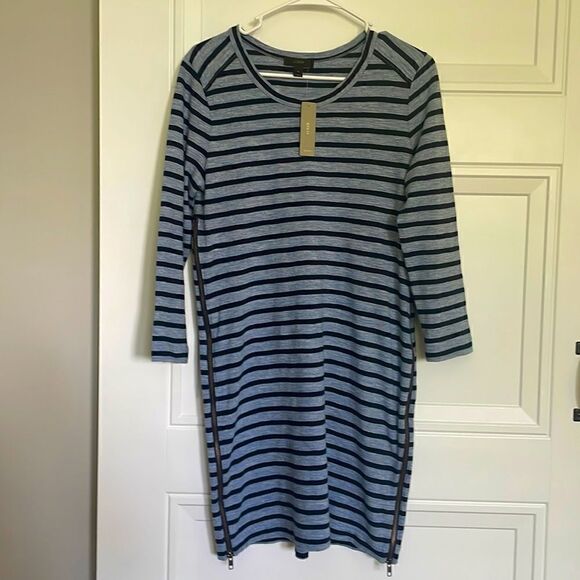 New J. Crew Blue Striped Mini Dress - Picture 1 of 5